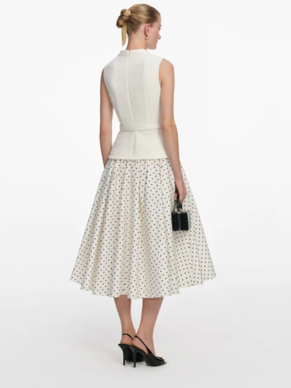 Self-Portrait Cream Bouclé Polka Dot Midi Dress UK 8 US 4 NWOT - Picture 4 of 10